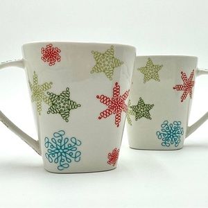 Pair of Starbucks Squiggly Stars/Snowflakes Mugs